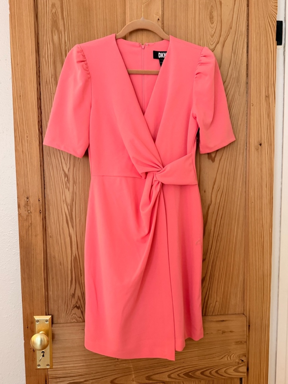 DKNY Coral Pink Knot-Detail Midi Dress NWT